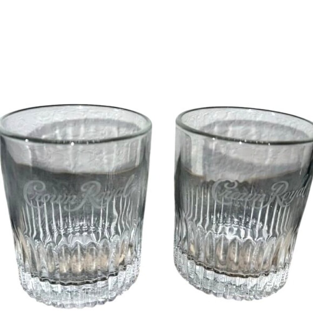 Crown Royal Etched Glass Whiskey Tumblers Set Of 2